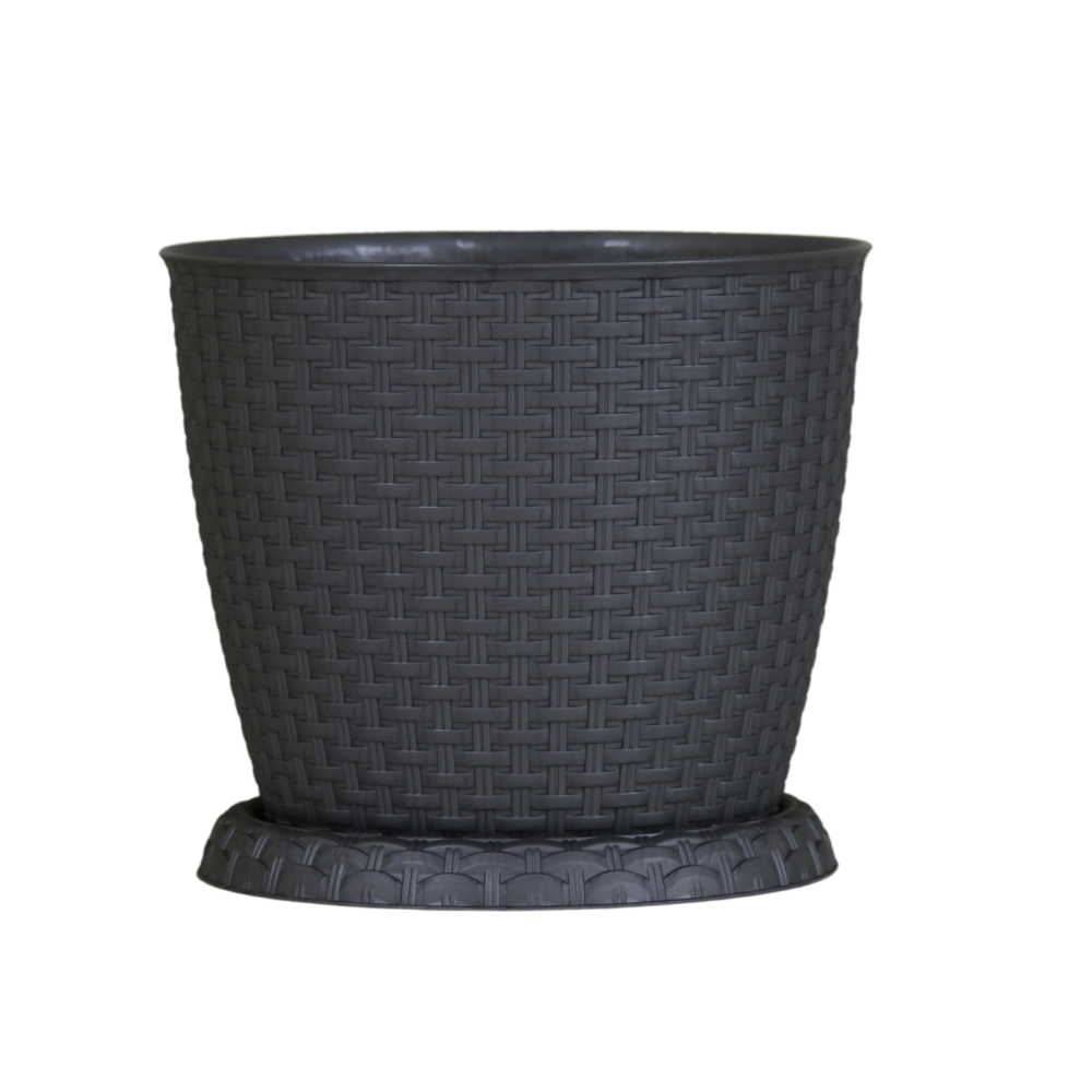 Rosa 30cm - Rattan Gardening Round Pot Silver