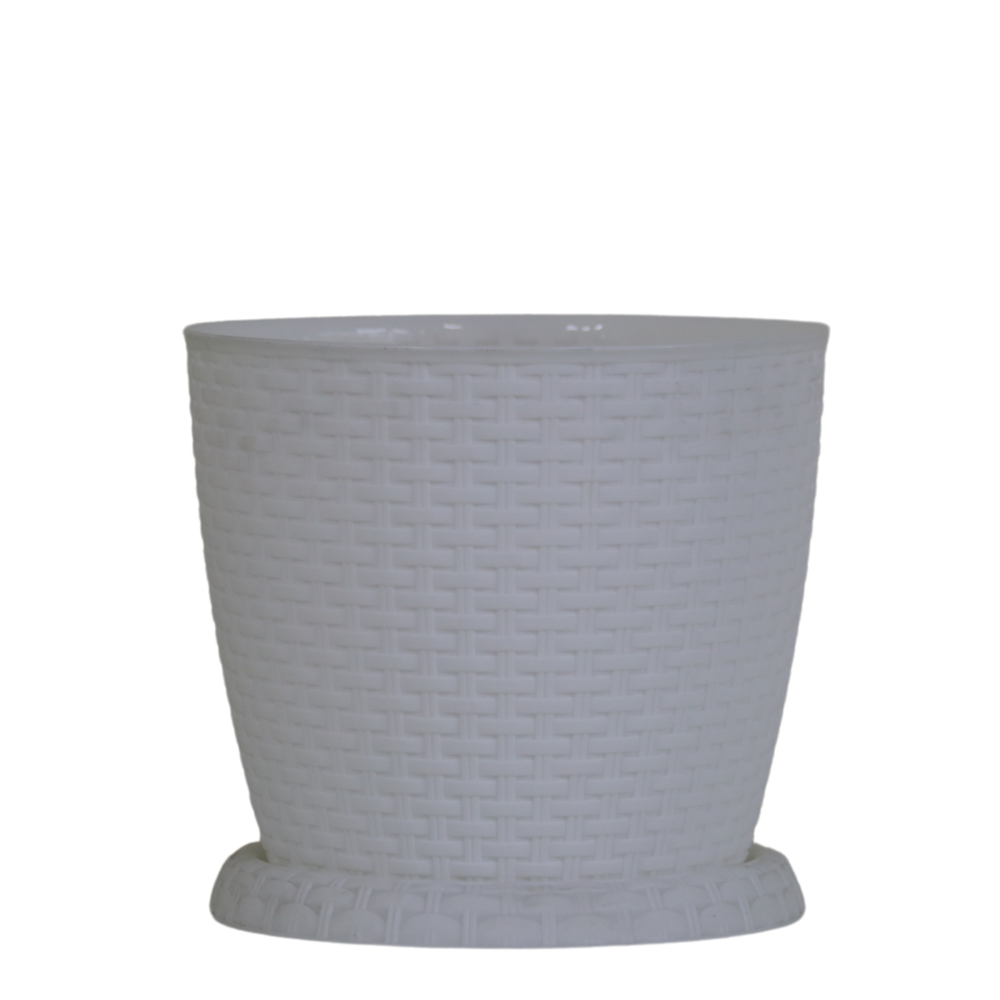 Rosa 30cm - Rattan Gardening Round Pot White