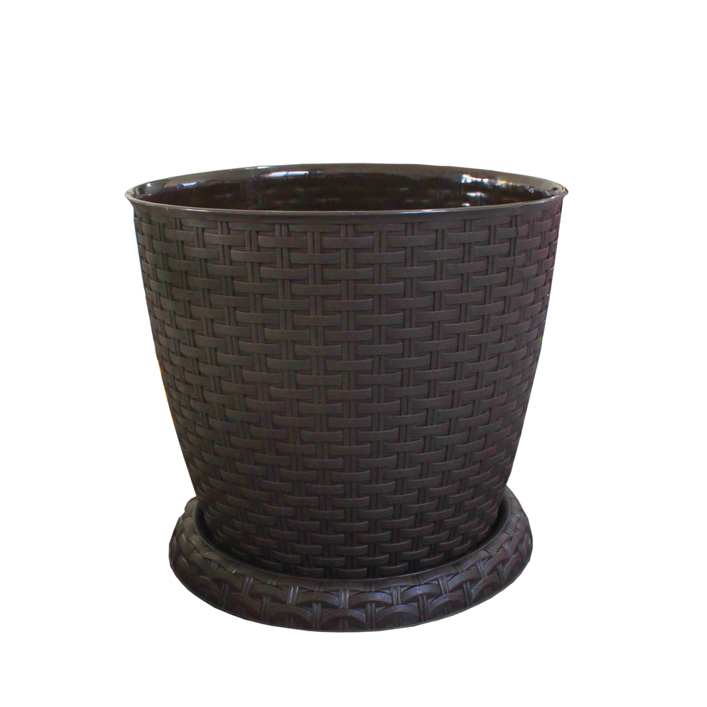 Rosa 30cm - Rattan Gardening Round Pot Silver