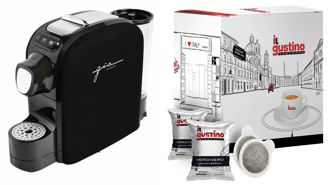 GIA Pods Espresso Machine + Gustinio Pods Box 100's