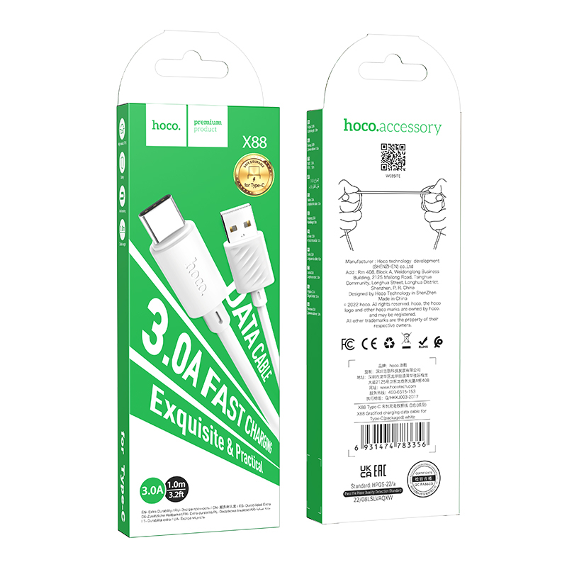Hoco Fast Charging Cable USB/Type-C 1m 3 A