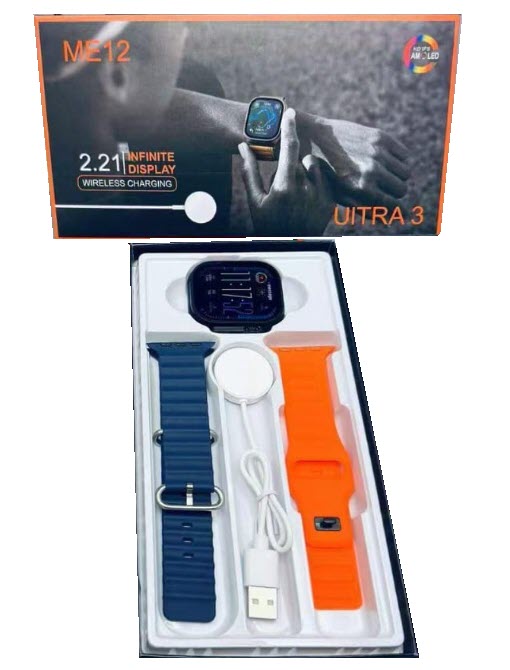 Ultra 3 Smart Black Watch 2.21" with Blue & Orange Bands 2's