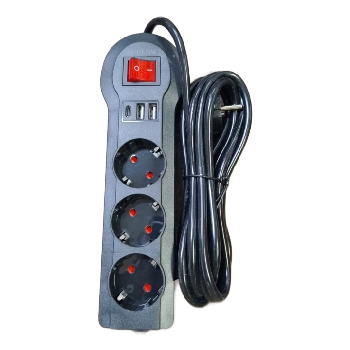 Universal 3-Gang Extension Socket with USB & Type-C (3m)
