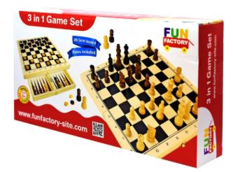 3-in-1 Fold Up Game Set: Chess, Checkers & Backgammon (10 Years +)