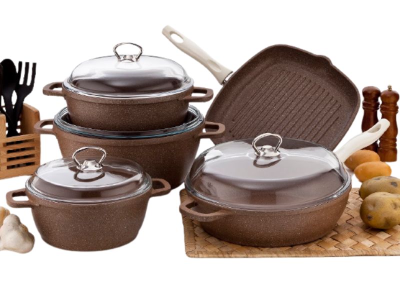 Falez Silico-Cast Premium 9-Piece Cookware Set (Brown)