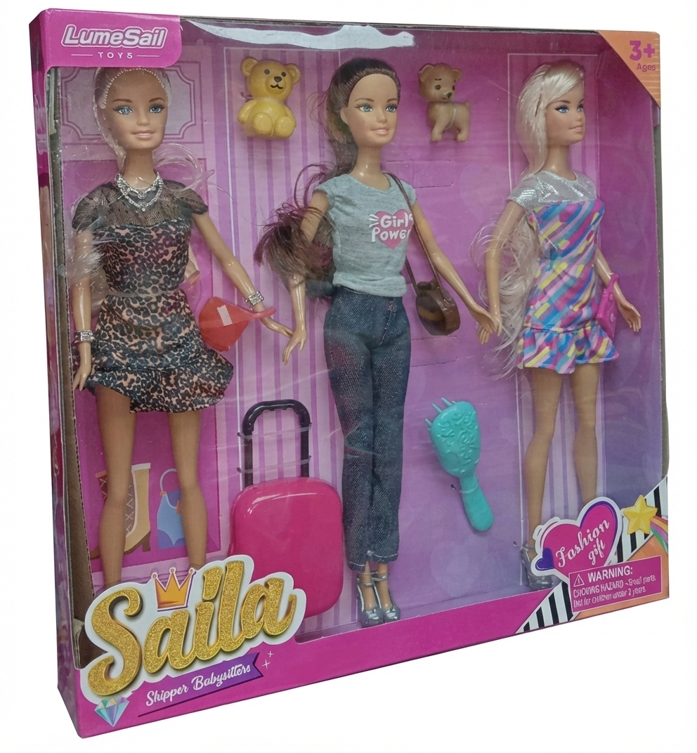 Saila Fashion Doll Set with Accessories – 3 Dolls