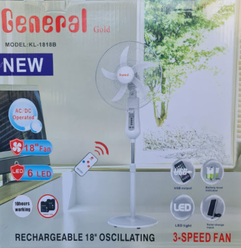General Gold Rechargeable 18" Fan 3-Speeds