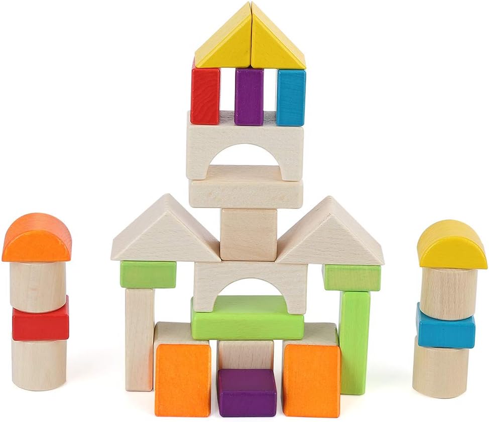 Wooden Colored Building Blocks Set (30 Pieces)