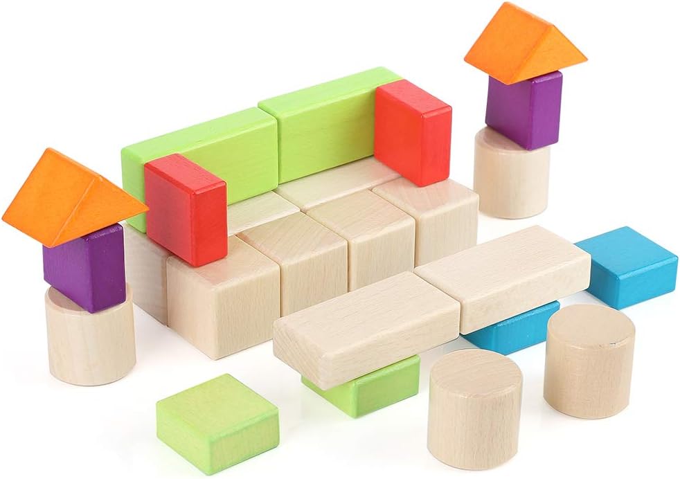 Wooden Colored Building Blocks Set (30 Pieces)