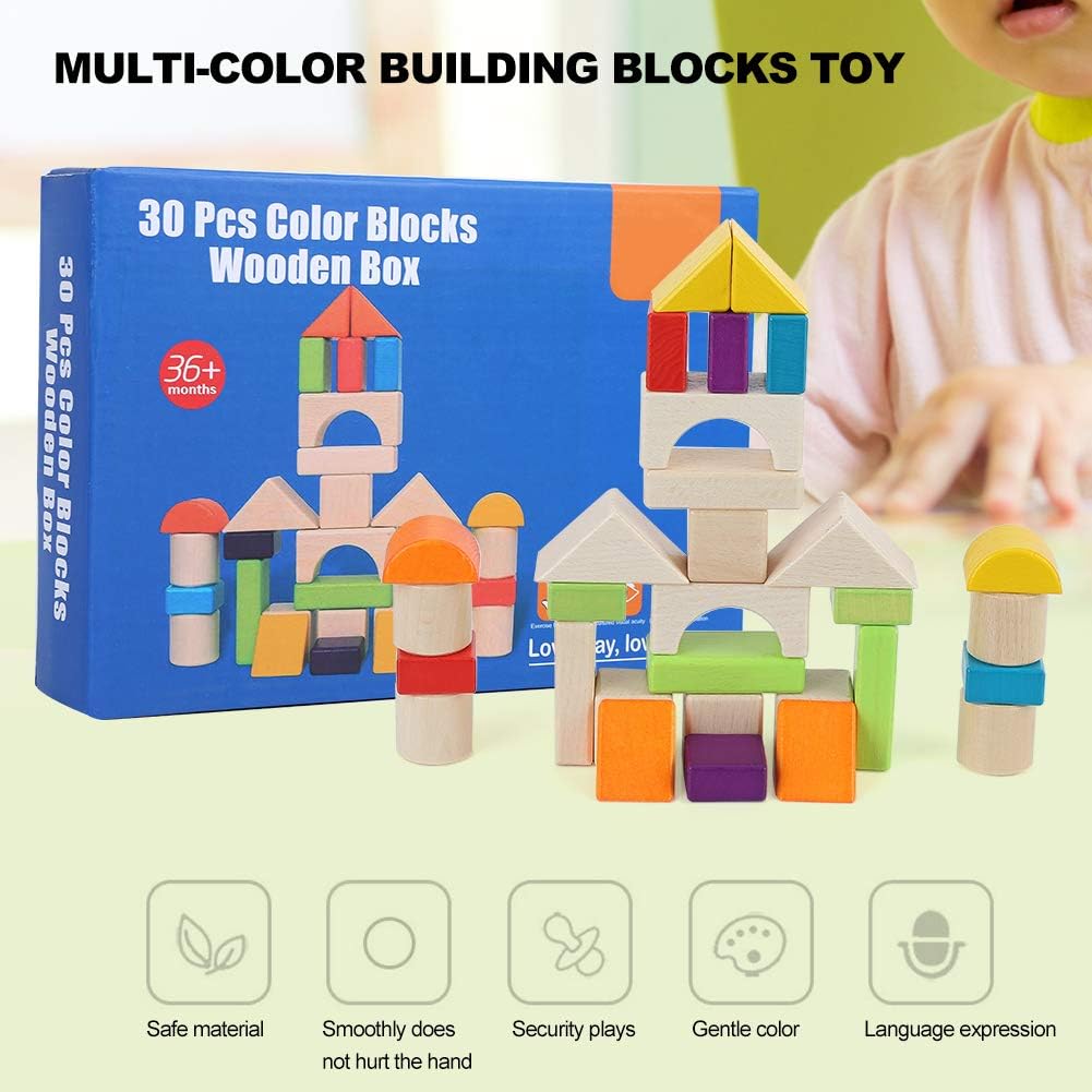 Wooden Colored Building Blocks Set (30 Pieces)