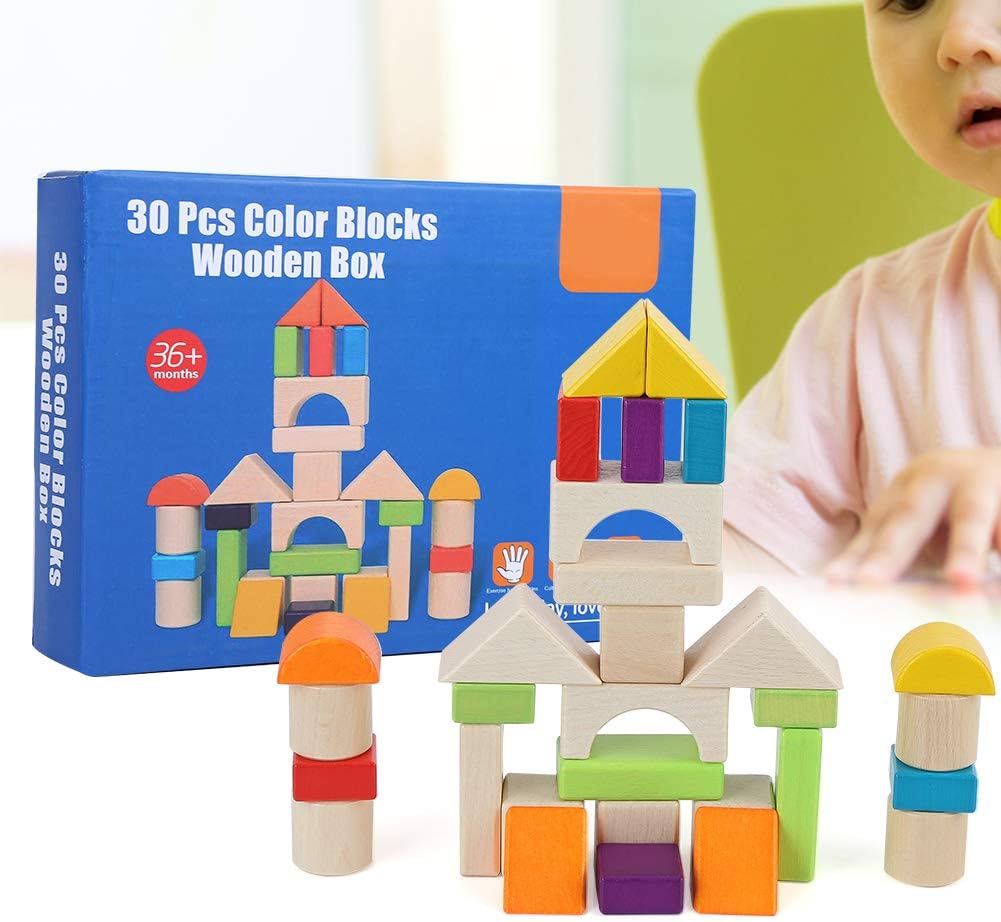 Wooden Colored Building Blocks Set (30 Pieces)