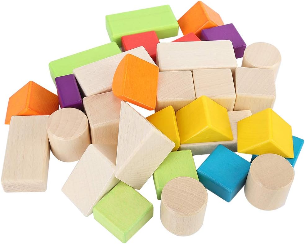 Wooden Colored Building Blocks Set (30 Pieces)