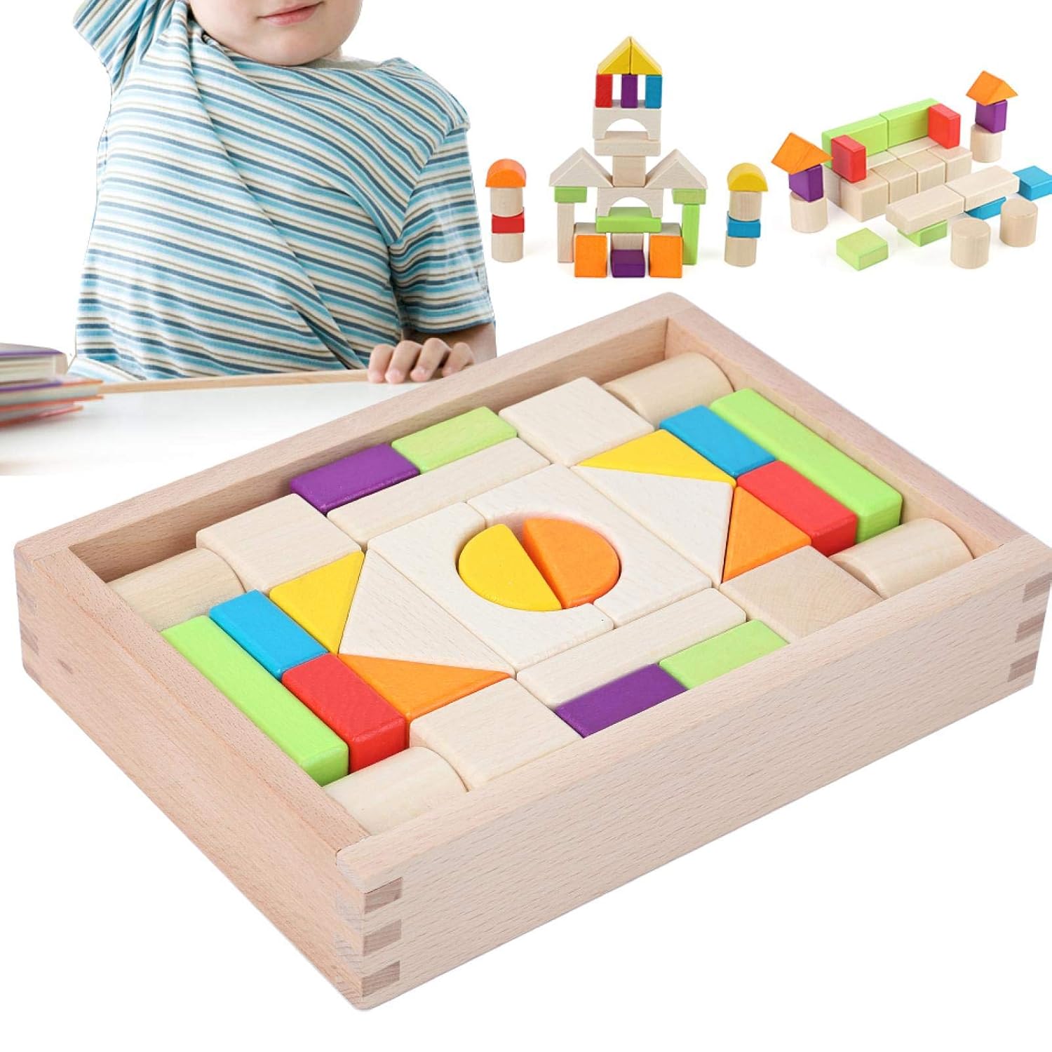 Wooden Colored Building Blocks Set (30 Pieces)