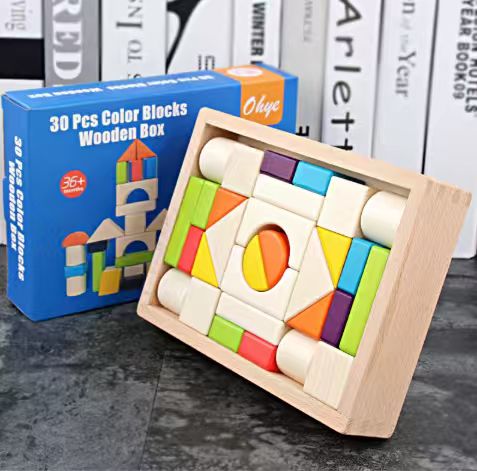 Wooden Colored Building Blocks Set (30 Pieces)