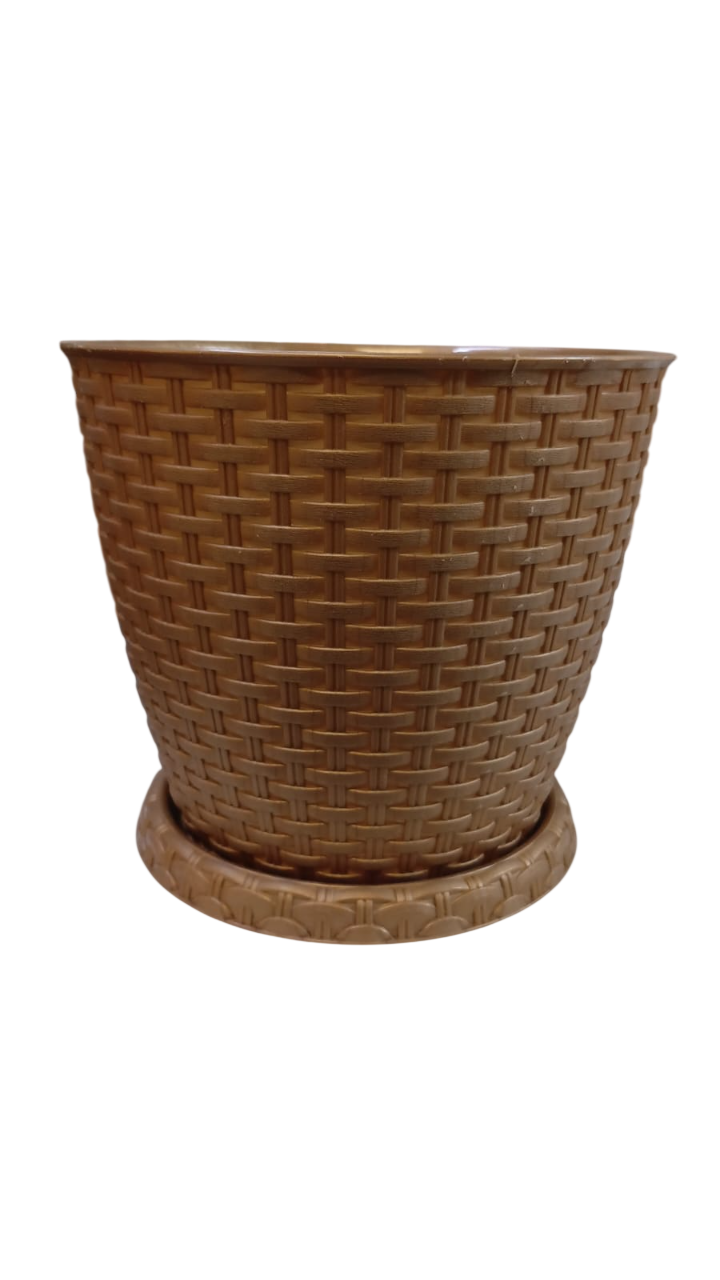 Rosa 25cm - Rattan Gardening Round Pot Brown